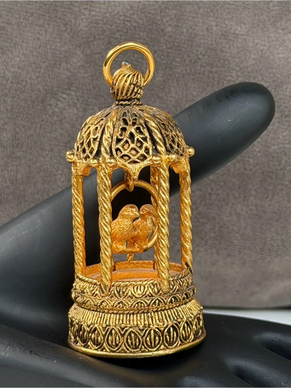 Vtg 60s Parfums Corday Birdcage Love Birds Solid Perfume Compact Pendant